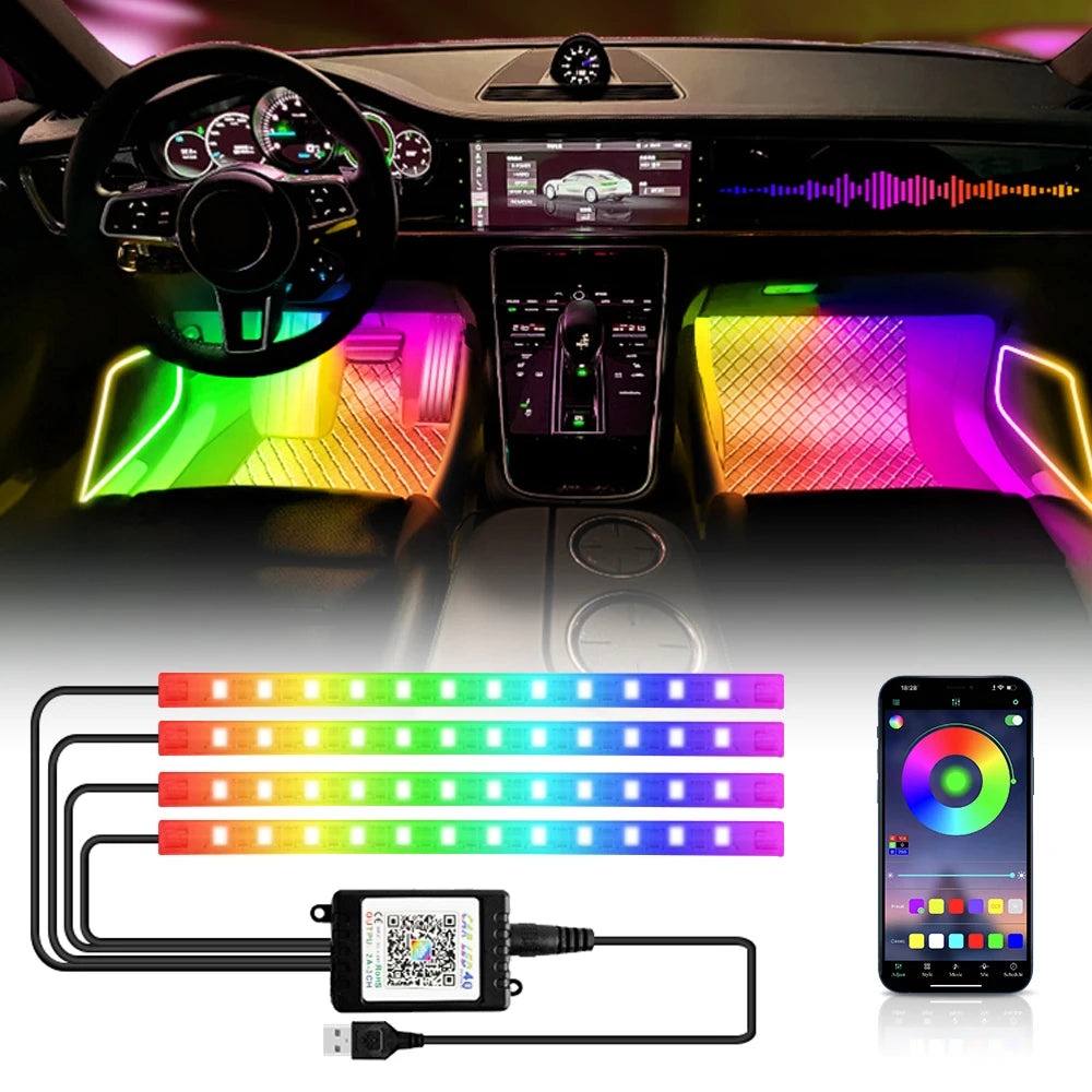 Kit LED Ambiance Voiture RGB – Contrôle App & Télécommande