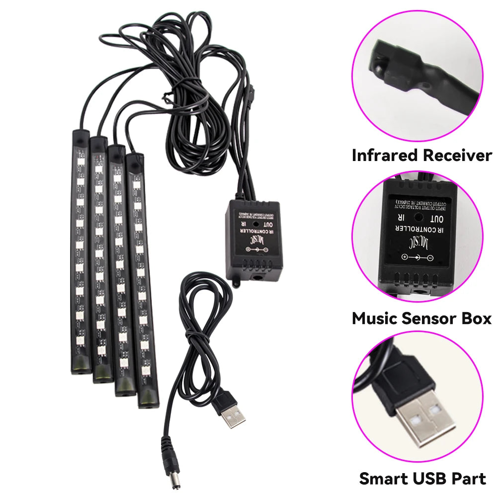 Kit LED Ambiance Voiture RGB – Contrôle App & Télécommande