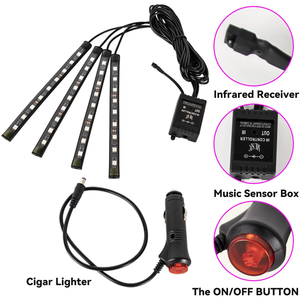 Kit LED Ambiance Voiture RGB – Contrôle App & Télécommande
